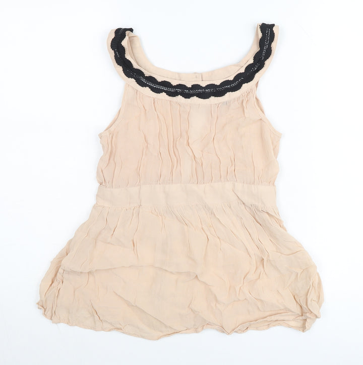 Topshop Womens Beige Chiffon Camisole Blouse UK 8 Sleeveless Lace Button