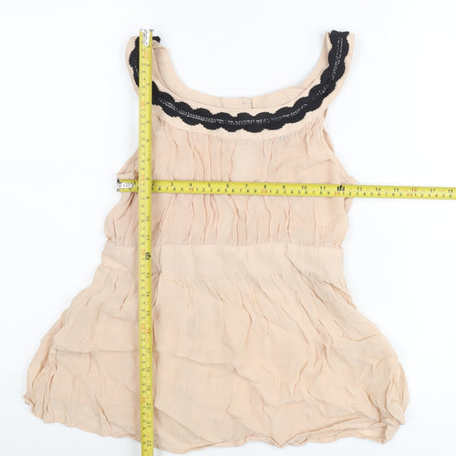 Topshop Womens Beige Chiffon Camisole Blouse UK 8 Sleeveless Lace Button