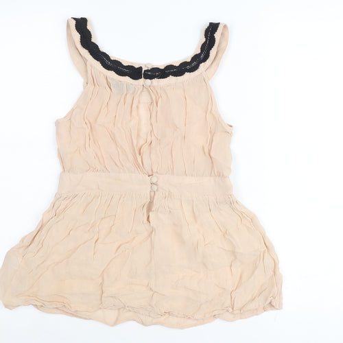 Topshop Womens Beige Chiffon Camisole Blouse UK 8 Sleeveless Lace Button
