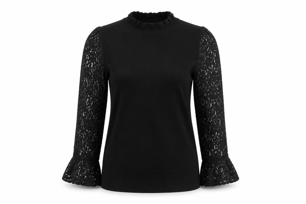 Front view of Oasis Women’s Black Lace Sleeve Tunic Blouse, size S