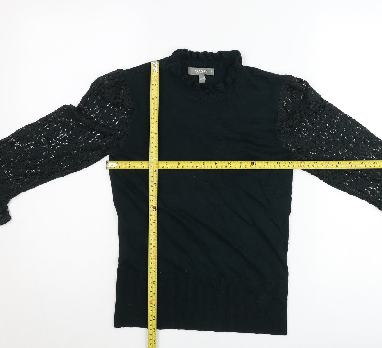 Oasis Women’s Black Lace Sleeve Tunic Blouse Size S