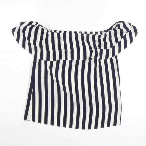 Oasis Women’s Blue Striped Off Shoulder Ruffle Blouse Size 8