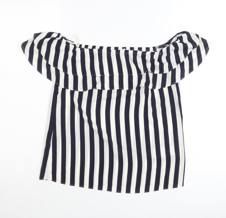 Oasis Women’s Blue Striped Off Shoulder Ruffle Blouse Size 8