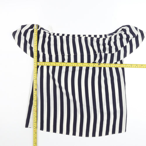 Oasis Women’s Blue Striped Off Shoulder Ruffle Blouse Size 8