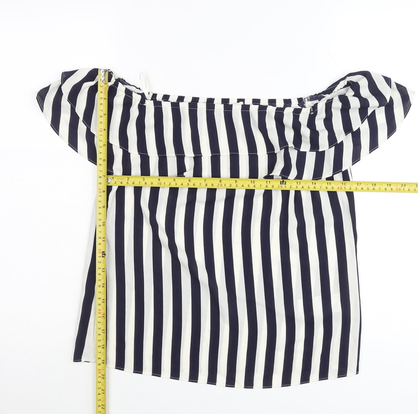 Oasis Women’s Blue Striped Off Shoulder Ruffle Blouse Size 8