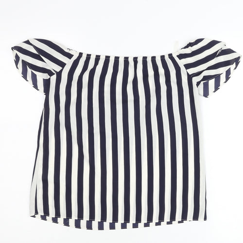 Oasis Women’s Blue Striped Off Shoulder Ruffle Blouse Size 8