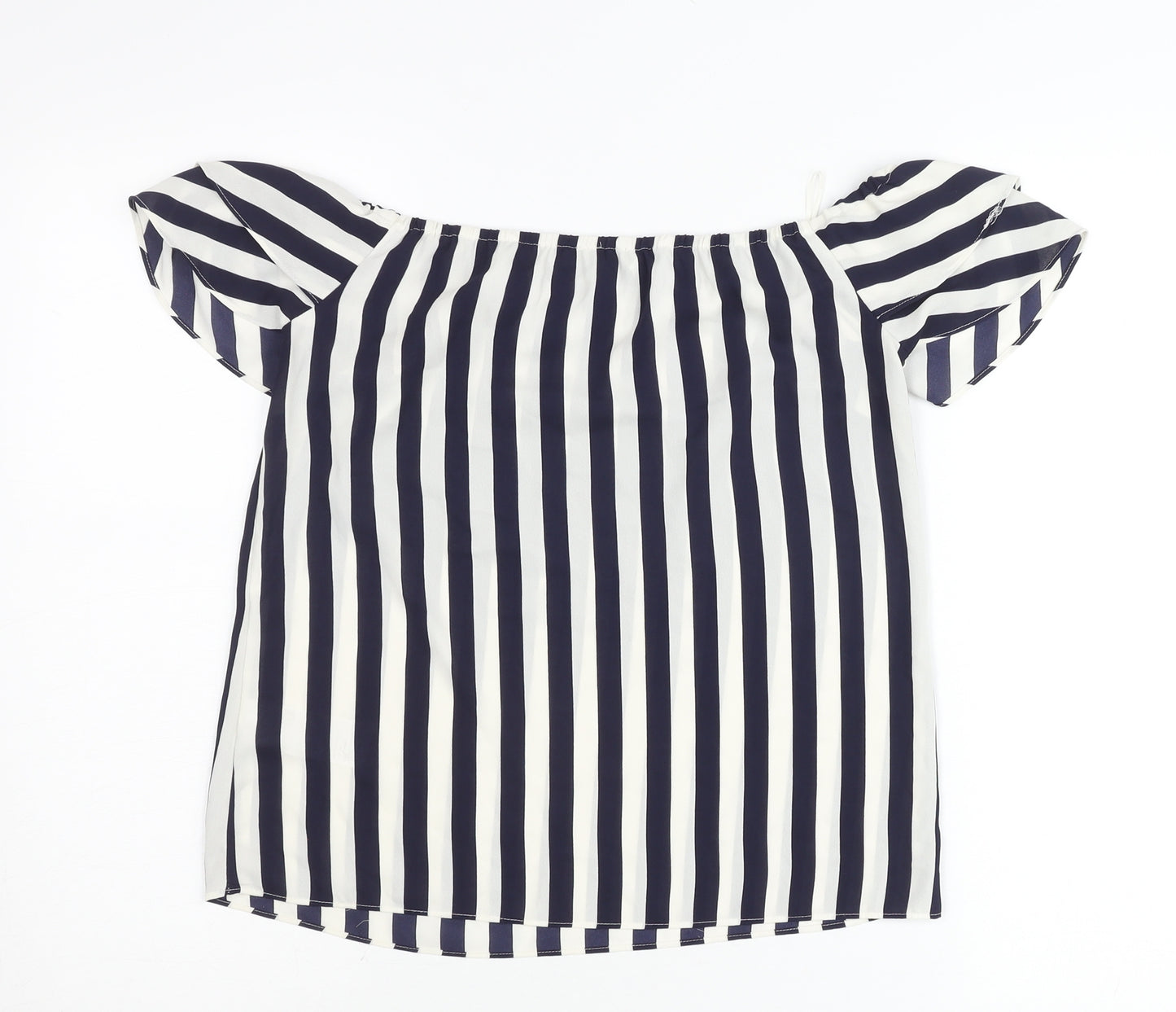 Oasis Women’s Blue Striped Off Shoulder Ruffle Blouse Size 8