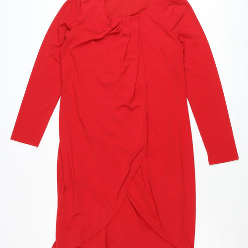Roman Women’s Red Size 10 Wrap Dress Knee Length Long Sleeve
