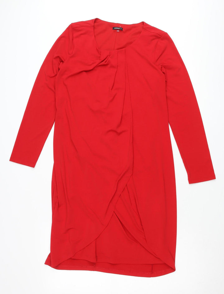 Roman Women’s Red Size 10 Wrap Dress Knee Length Long Sleeve