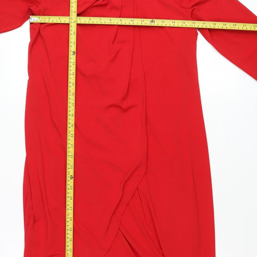 Roman Women’s Red Size 10 Wrap Dress Knee Length Long Sleeve