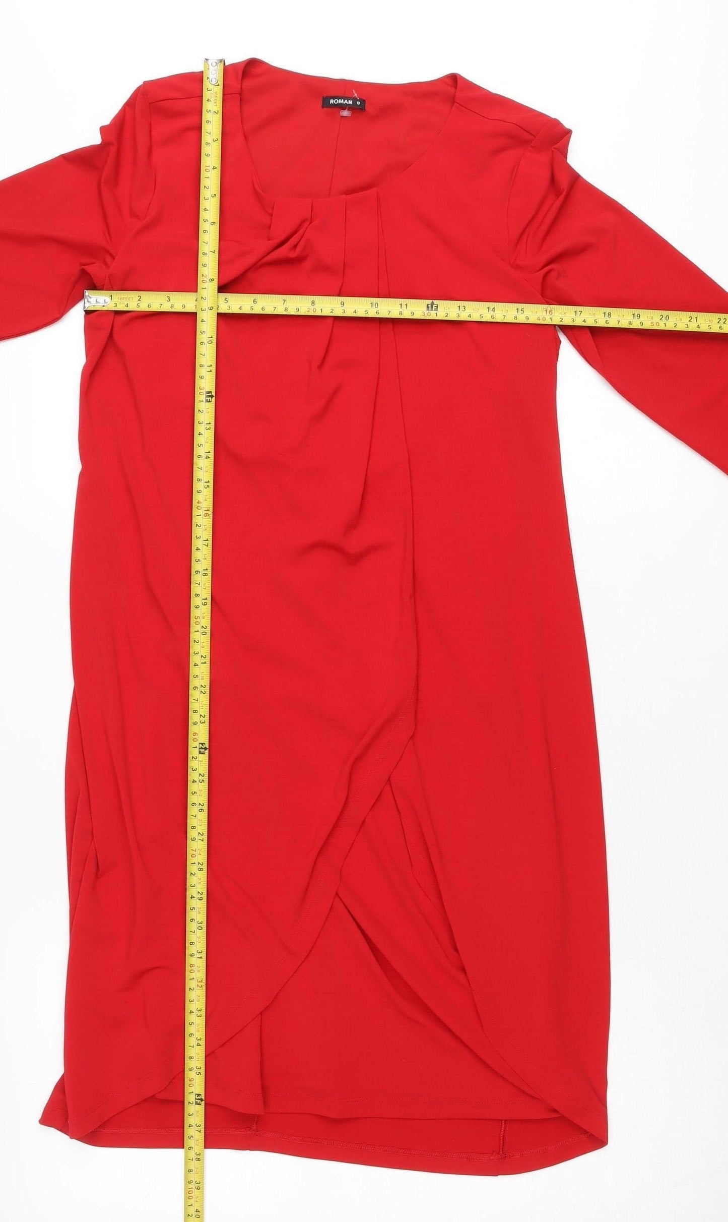 Roman Women’s Red Size 10 Wrap Dress Knee Length Long Sleeve
