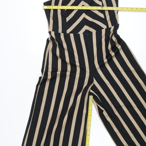 New Look Women’s Black Beige Striped Wide-Leg Jumpsuit Size 10