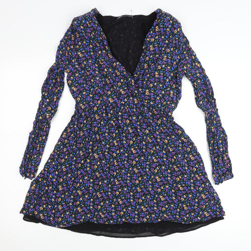 Zara Women’s Multicoloured Floral A-Line V-Neck Short Dress Size 12