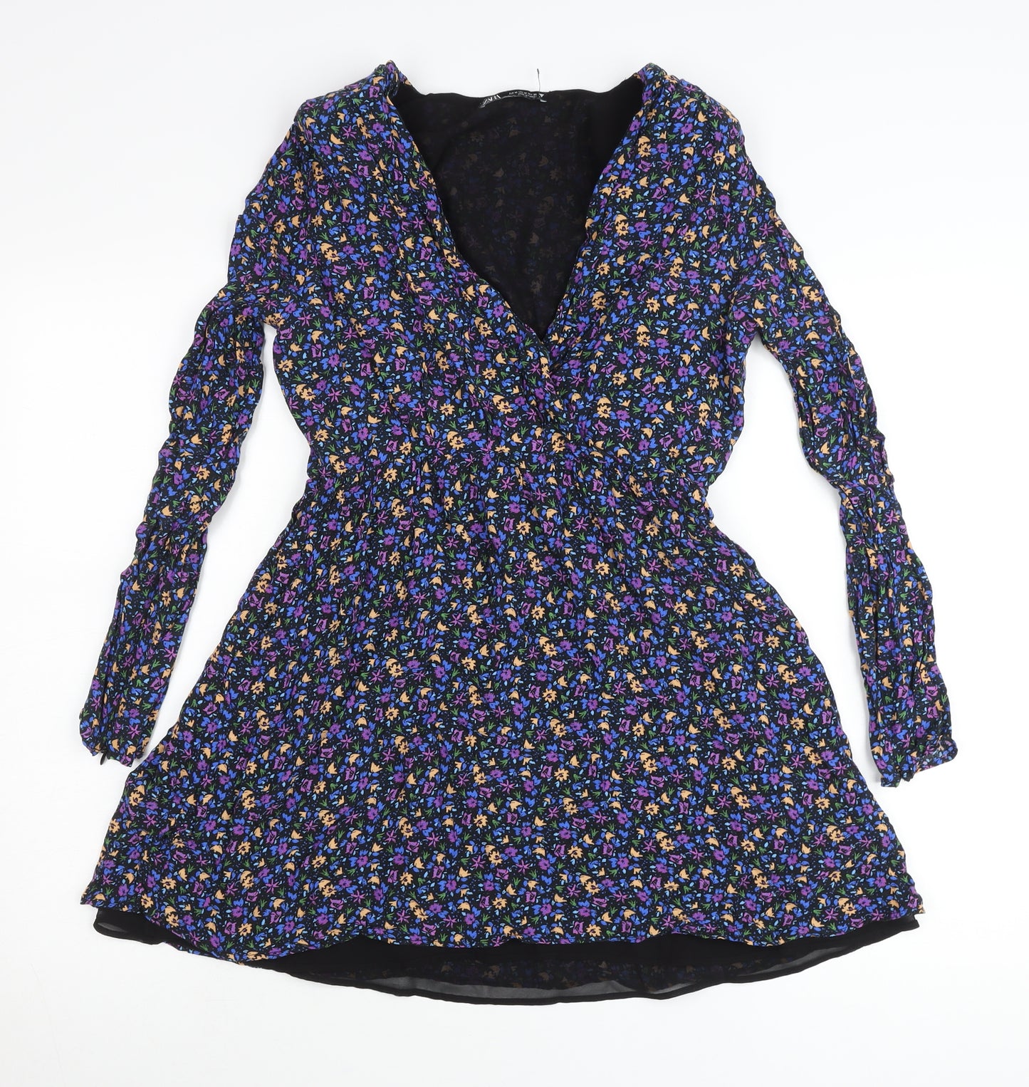 Zara Women’s Multicoloured Floral A-Line V-Neck Short Dress Size 12