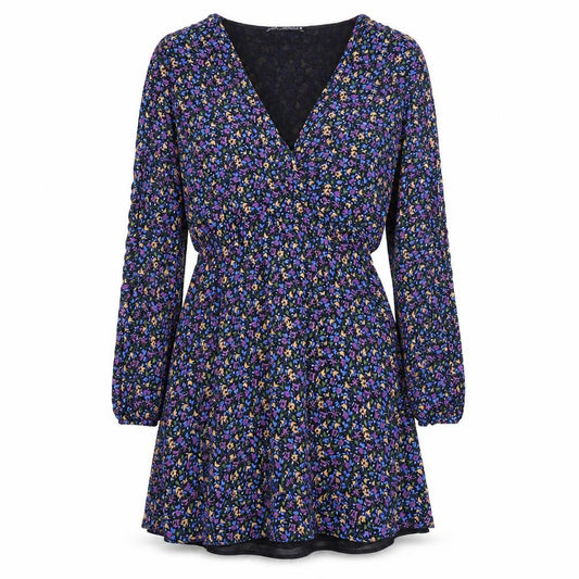 Front view of Zara Women’s Multicoloured Floral A-Line V-Neck Short Dress, size UK 12