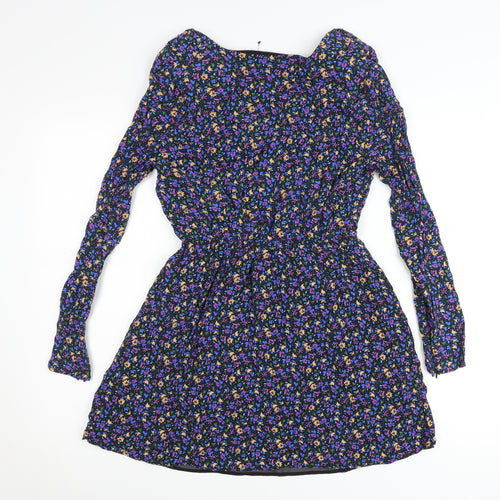 Zara Women’s Multicoloured Floral A-Line V-Neck Short Dress Size 12