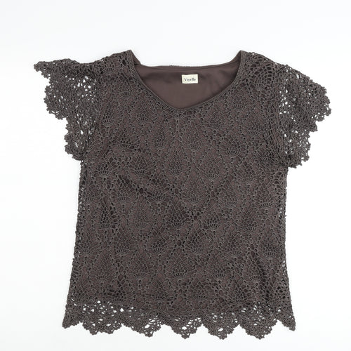 Viyella Women’s Brown Crochet Tunic Blouse Size L Scoop Neck