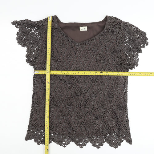 Viyella Women’s Brown Crochet Tunic Blouse Size L Scoop Neck