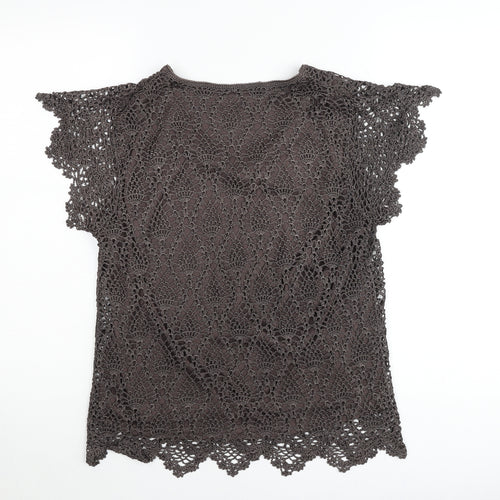 Viyella Women’s Brown Crochet Tunic Blouse Size L Scoop Neck