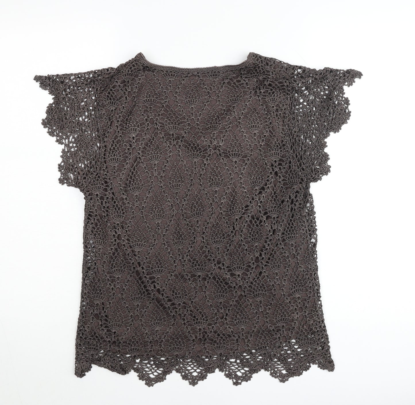 Viyella Women’s Brown Crochet Tunic Blouse Size L Scoop Neck