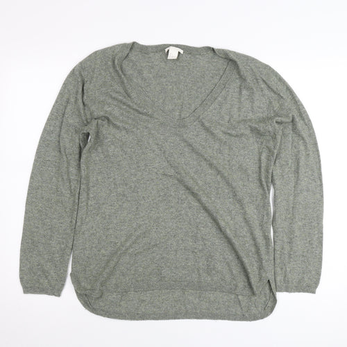 H&M Women’s Grey V-Neck Pullover Jumper Size 8 Regular Fit