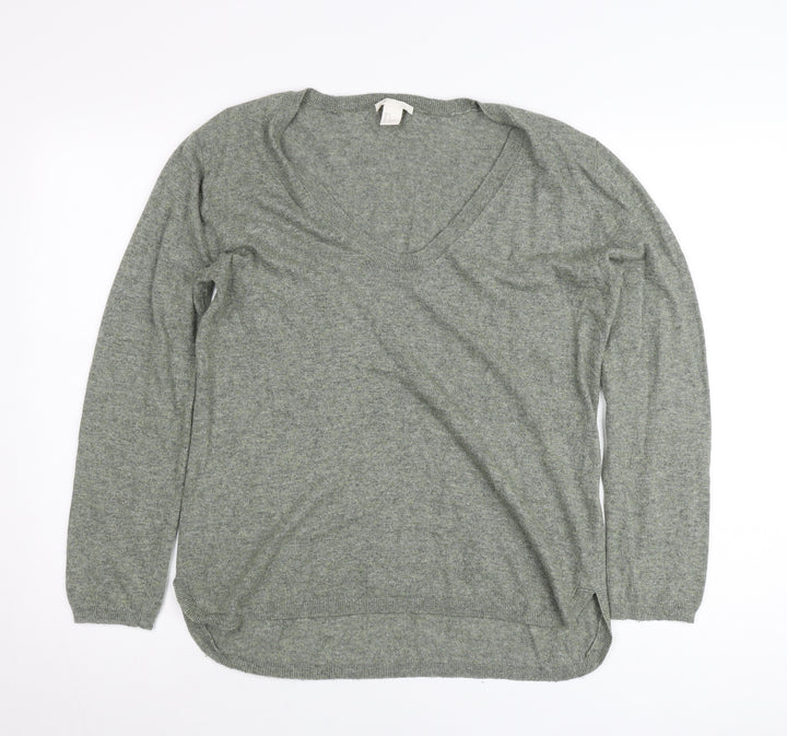 H&M Women’s Grey V-Neck Pullover Jumper Size 8 Regular Fit
