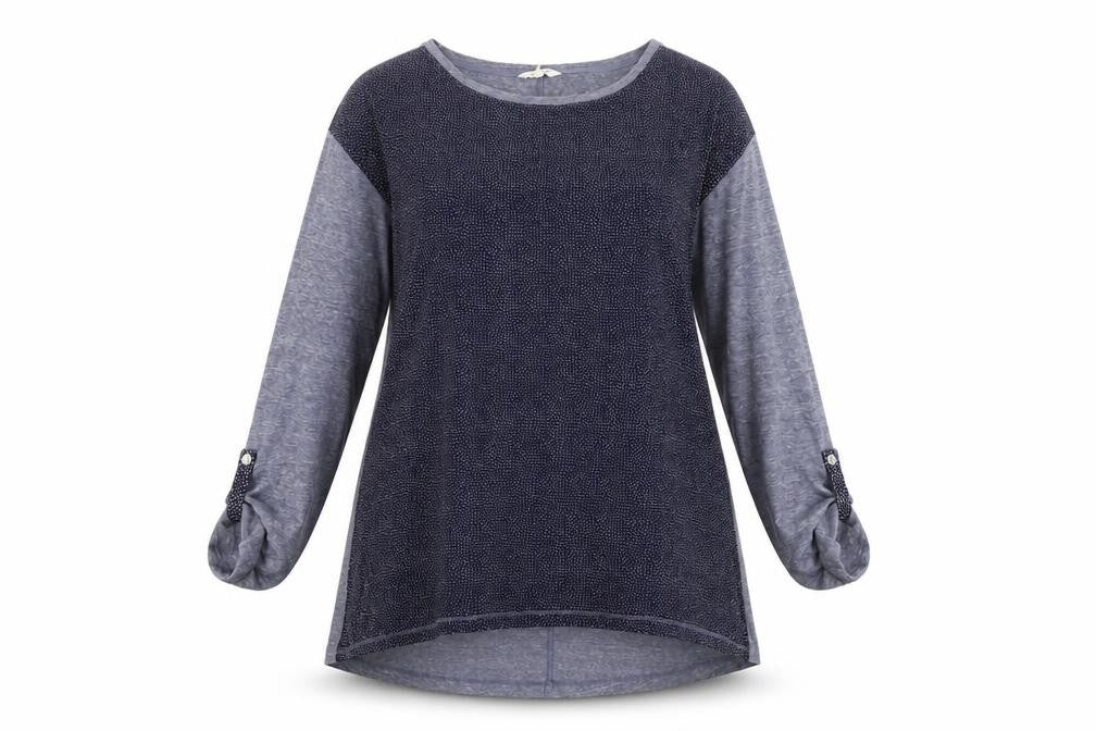 Front view of White Stuff women’s blue polka dot tunic jumper size regular 3/4 sleeve