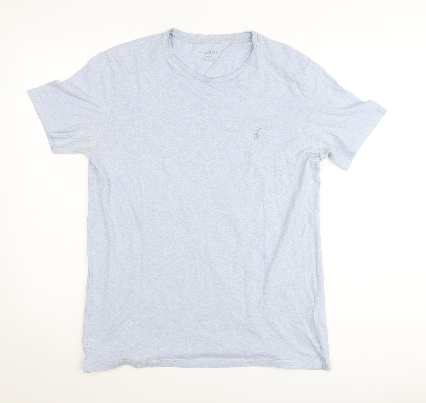 AllSaints Women Blue Small Cotton Basic Short Sleeve T-Shirt