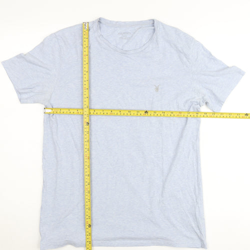 AllSaints Women Blue Small Cotton Basic Short Sleeve T-Shirt