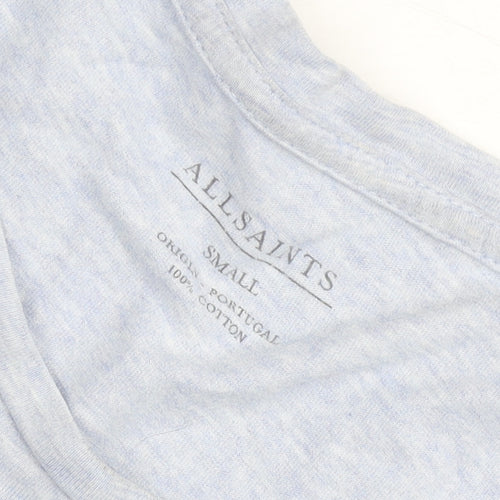 AllSaints Women Blue Small Cotton Basic Short Sleeve T-Shirt