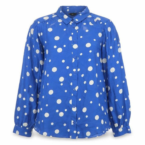 M&Co Women’s Blue Polka Dot Button-Up Shirt Size 14 Long Sleeve