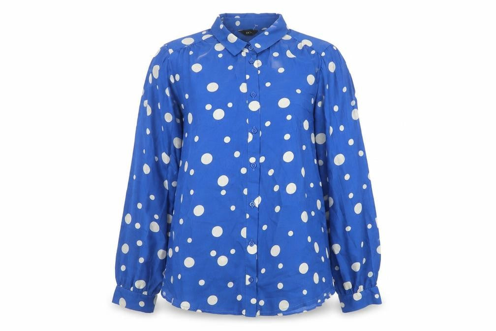 M&Co Women’s Blue Polka Dot Button-Up Shirt Size 14 Long Sleeve