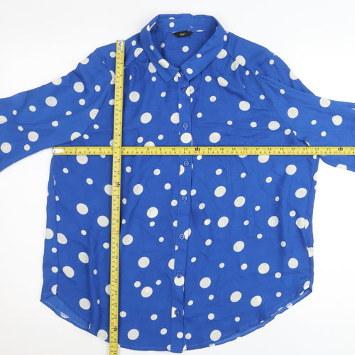M&Co Women’s Blue Polka Dot Button-Up Shirt Size 14 Long Sleeve