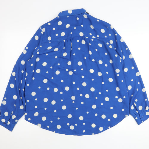 M&Co Women’s Blue Polka Dot Button-Up Shirt Size 14 Long Sleeve