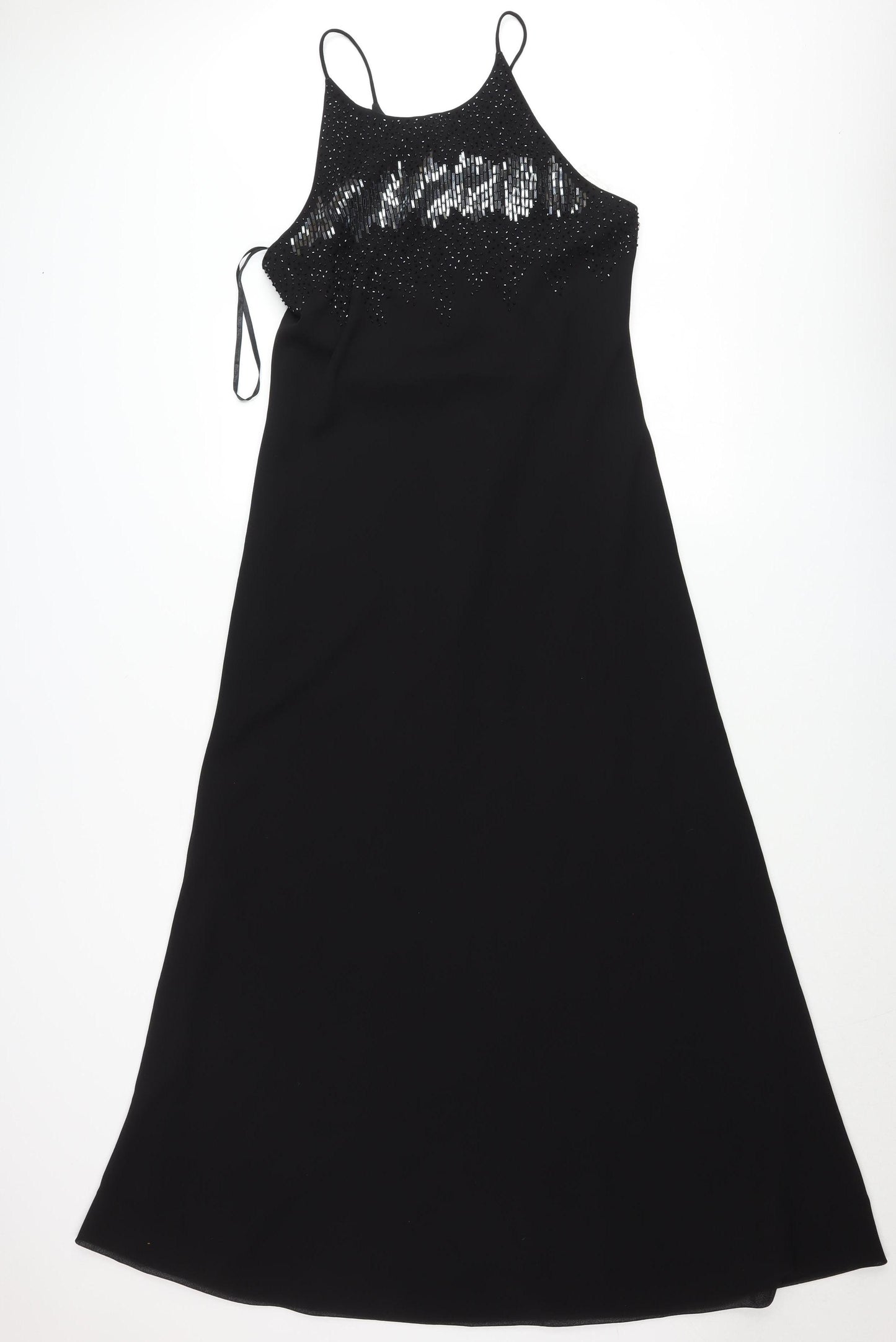 Chelsea Nites Women’s Black Beaded Slip Dress Size 14 Formal Long