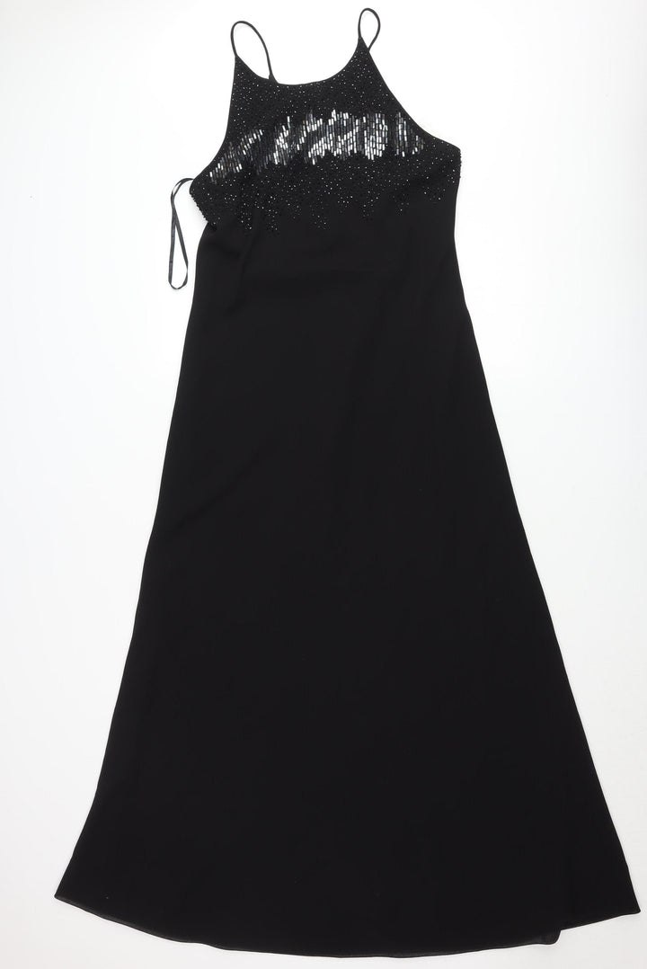 Chelsea Nites Women’s Black Beaded Slip Dress Size 14 Formal Long