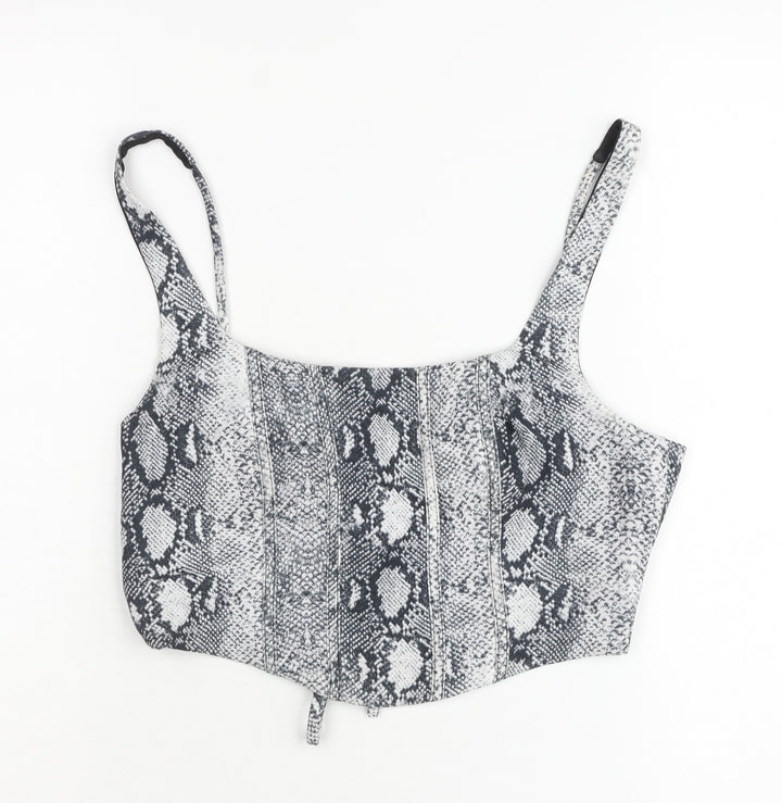 Pink Vanilla Women’s Grey Snake Print Cropped Tank Top UK S