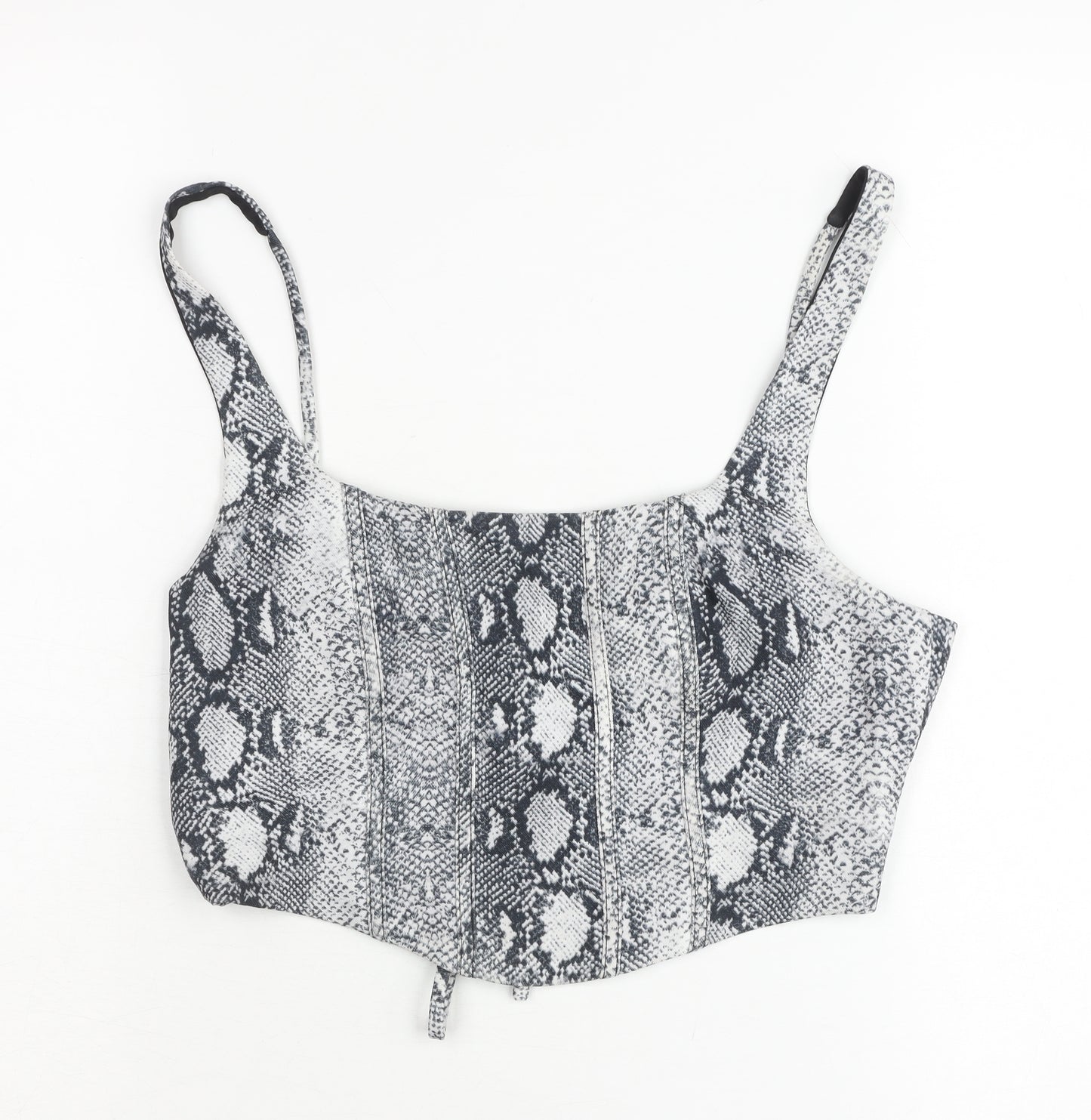 Pink Vanilla Women’s Grey Snake Print Cropped Tank Top UK S