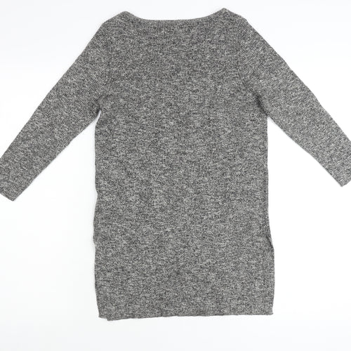 New Look Women’s Grey Cotton Tunic Jumper Size 6 Scoop Neck