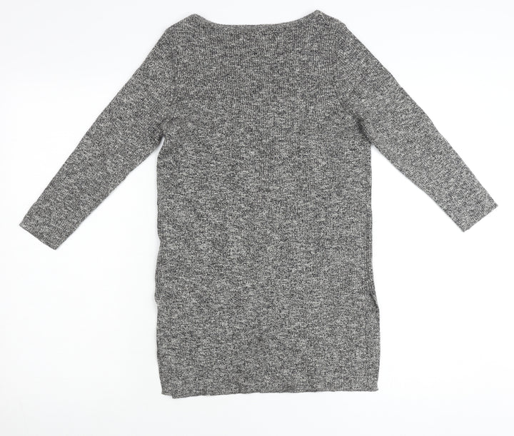 New Look Women’s Grey Cotton Tunic Jumper Size 6 Scoop Neck