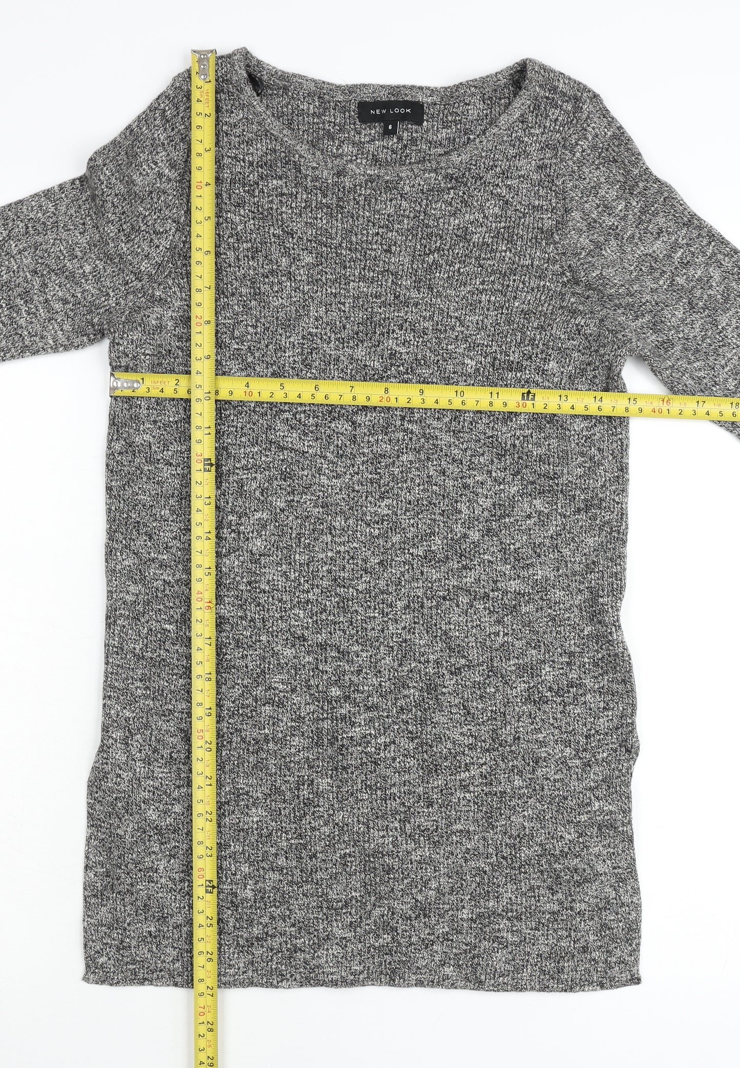 New Look Women’s Grey Cotton Tunic Jumper Size 6 Scoop Neck