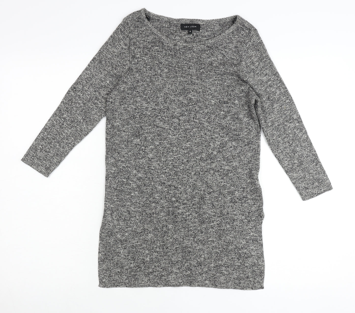 New Look Women’s Grey Cotton Tunic Jumper Size 6 Scoop Neck