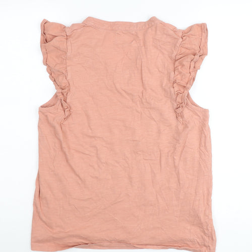 Next Women Pink Cotton Ruffle Sleeve V-Neck Blouse Size L Tall