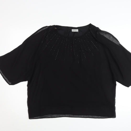 Soon Womens Black Blouse UK 14 Beaded Cropped Chiffon Party Top