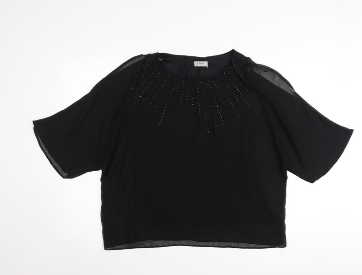 Soon Womens Black Blouse UK 14 Beaded Cropped Chiffon Party Top