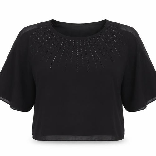 Soon Womens Black Blouse UK 14 Beaded Cropped Chiffon Party Top