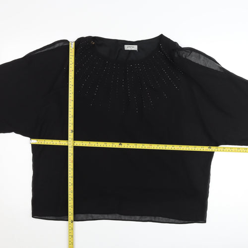 Soon Womens Black Blouse UK 14 Beaded Cropped Chiffon Party Top