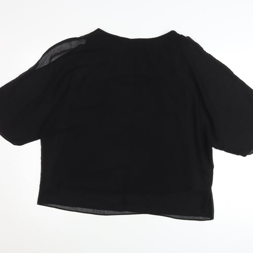 Soon Womens Black Blouse UK 14 Beaded Cropped Chiffon Party Top