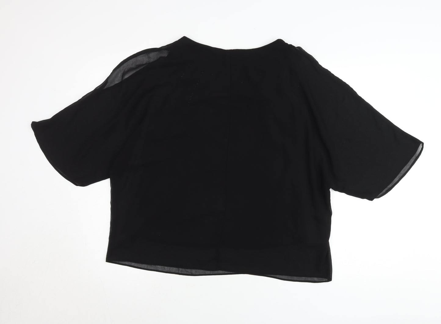 Soon Womens Black Blouse UK 14 Beaded Cropped Chiffon Party Top
