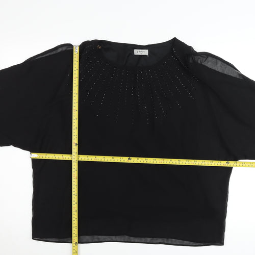 Soon Womens Black Blouse UK 14 Beaded Cropped Chiffon Party Top